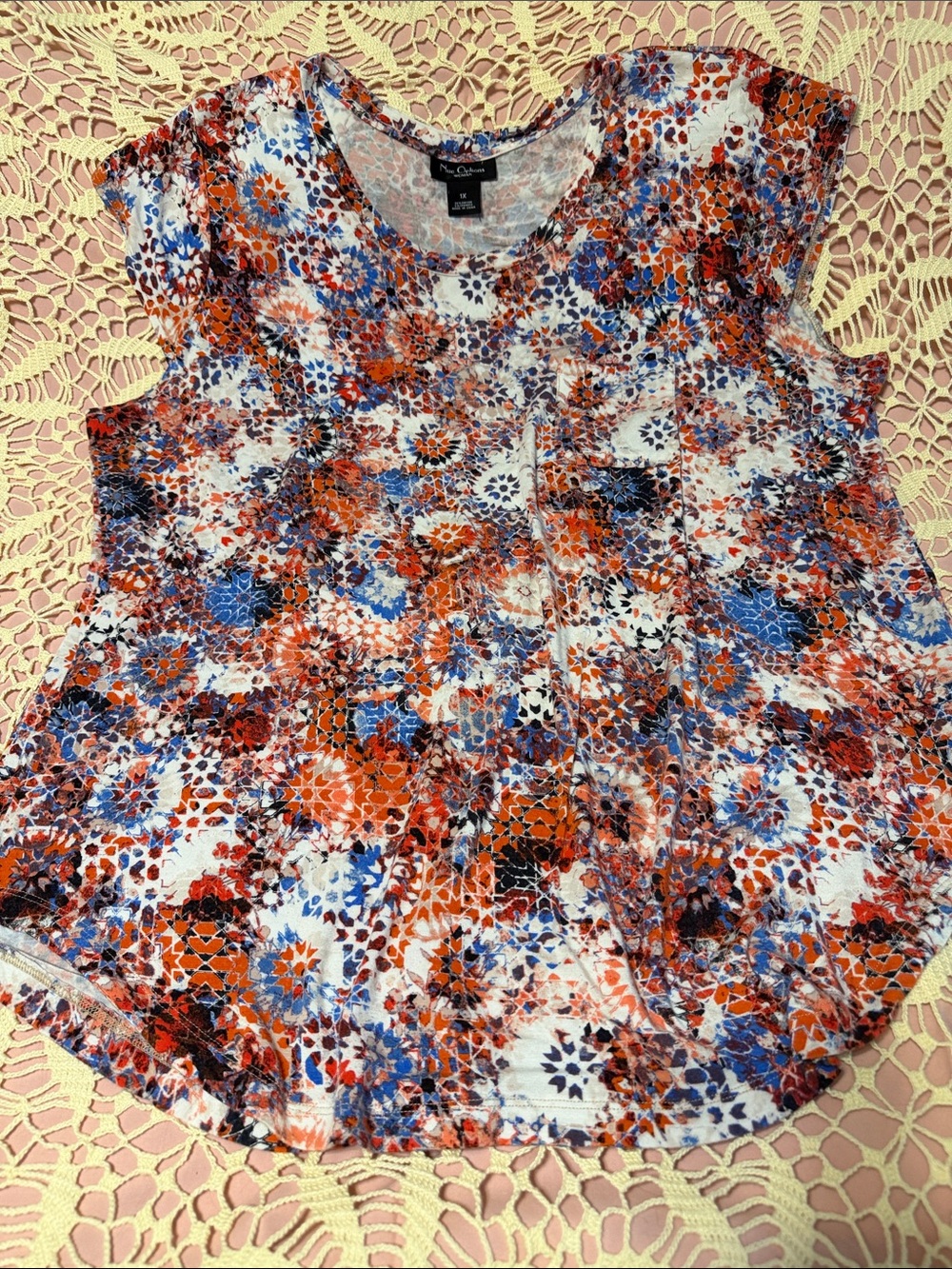 Ruby Rd. Floral Tank Top in Orange, Blue & White